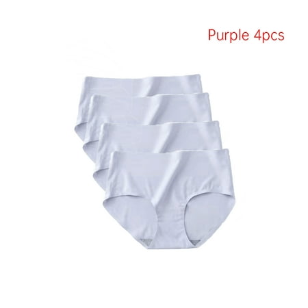 

Ladies Ice Silk Comfortable Elastic Seamless Underwear Women s One-Piece Underwear Breathable Brief Purple 4PCS