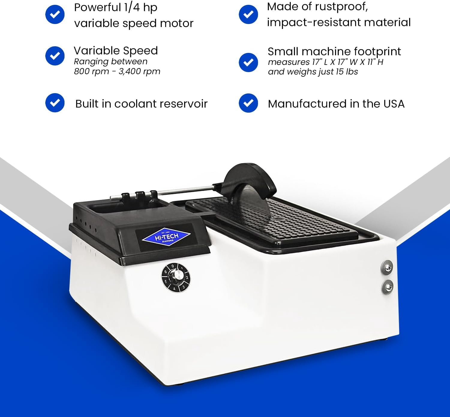 Hi-Tech Diamond - 6" Lapidary Saw - Lapidary Equipment Rock, Stone, Glass Cutting, Trimming, Sawing Machine - Stone Cutter Trim Saw and More - Includes TWO 6" Diamond Rock Cutting Blades