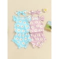 thumbnail image 3 of Suealasg Newborn Girls Outfits Fly Sleeve Flower Print Romper Tops Shorts Hairband Sets 3M 6M 9M 12M 18M Baby Girls 3Pcs Summer Clothes, 3 of 9