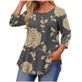 thumbnail image 2 of Sawvnm Summer Tops Plus Size Women's Fashion Loose Casual Printing 3/4 Sleeve T-Shirt Round Neck Plus Size Top Women Work Out Tops Gray 3XL, 2 of 5