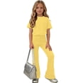 thumbnail image 4 of fatyb Girls Clothes 2 Piece Outfits Short Sleeve Tees Tops Flared Long Pants Kids Summer Casual Sets, 4 of 7