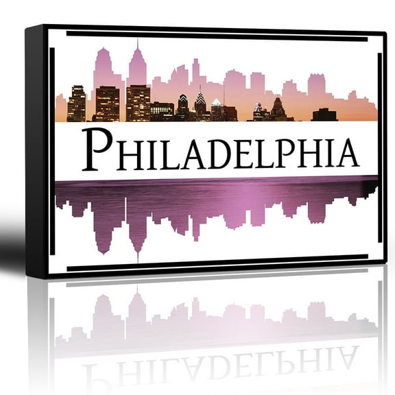 wall26 City Skyline Series - Philadelphia - Colorful Urban Decor - Sunsets and Silhouettes famous buildings and landmarks - Canvas Art Home Decor - 12x18 inches