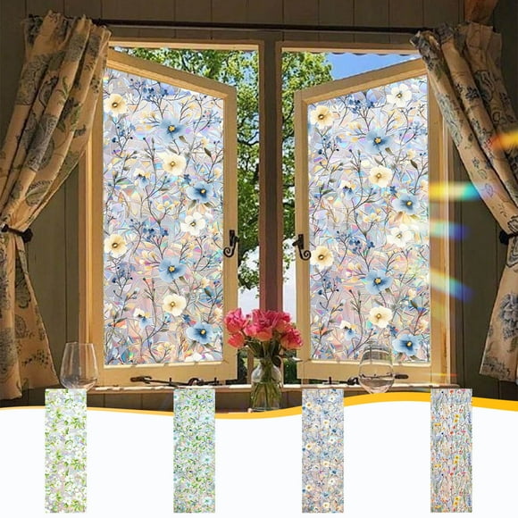 Window Clings for Glass Windows Stained Glass Window Film Window Film Stained Glass Summer Bohemian Flowers Plants Leaves Windows Decals Decorative Stickers Vinyl for Window Adhesive Electrostatic