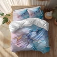 thumbnail image 2 of Pink Blue Marble Queen Size Comforter Set, Fluid Art Abstract Gold Foil Modern Bedding for All Seasons, 4 Pcs Bed Set, 1Quiltcover (90"x92") ,1Sheet(94"x116"), 2Pillowcases (30"x20"), 2 of 9