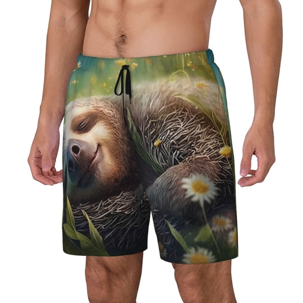 Fotbe Daisy Sleeping Sloth Traje de Baño para Hombre – Shorts de Natación de Secado Rápido con Forro y Bolsillos-X-Large