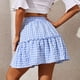 thumbnail image 3 of Gibobby faldas de lentejuelas para mujer 2023 falda drapeada con estampado a cuadros para mujer, Falda corta a cuadros Retro elástica de cintura alta(Azul， L), 3 of 5
