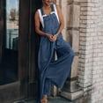 thumbnail image 3 of Aayomet Womens Rompers And Jumpsuits Womens Vintage Daily Casual Sleeveless Pocket Washed Denim Bib Jeans Overalls Casual Denim,Dark Blue L, 3 of 5