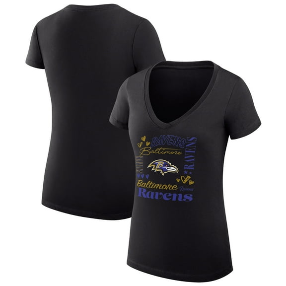 Women's G-III 4Her by Carl Banks Black Baltimore Ravens Super-Slim Fit Lightweight Collage Team V-Neck T-Shirt