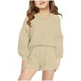 thumbnail image 2 of WRKEKC Kids Fall Winter Outfits for Girls Boys 4-16 Years Long Sleeve Sweatshirt and Shorts Two Piece Casual Loose Fit Warm Set, 2 of 6