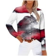 thumbnail image 4 of Tops for Women under $10 Long Sleeve Printed Lapel Button Down Shirt Top Wine S, 4 of 4