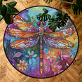 thumbnail image 7 of CURLYOOT Fantasy Dragonfly Flowers 5.2ft Round Rug for Living Room, Large Washable Area Rug, Non Slip Floor Mat Indoor Rugs for Bedroom, Dining Room, Offices, Entryway, 7 of 7