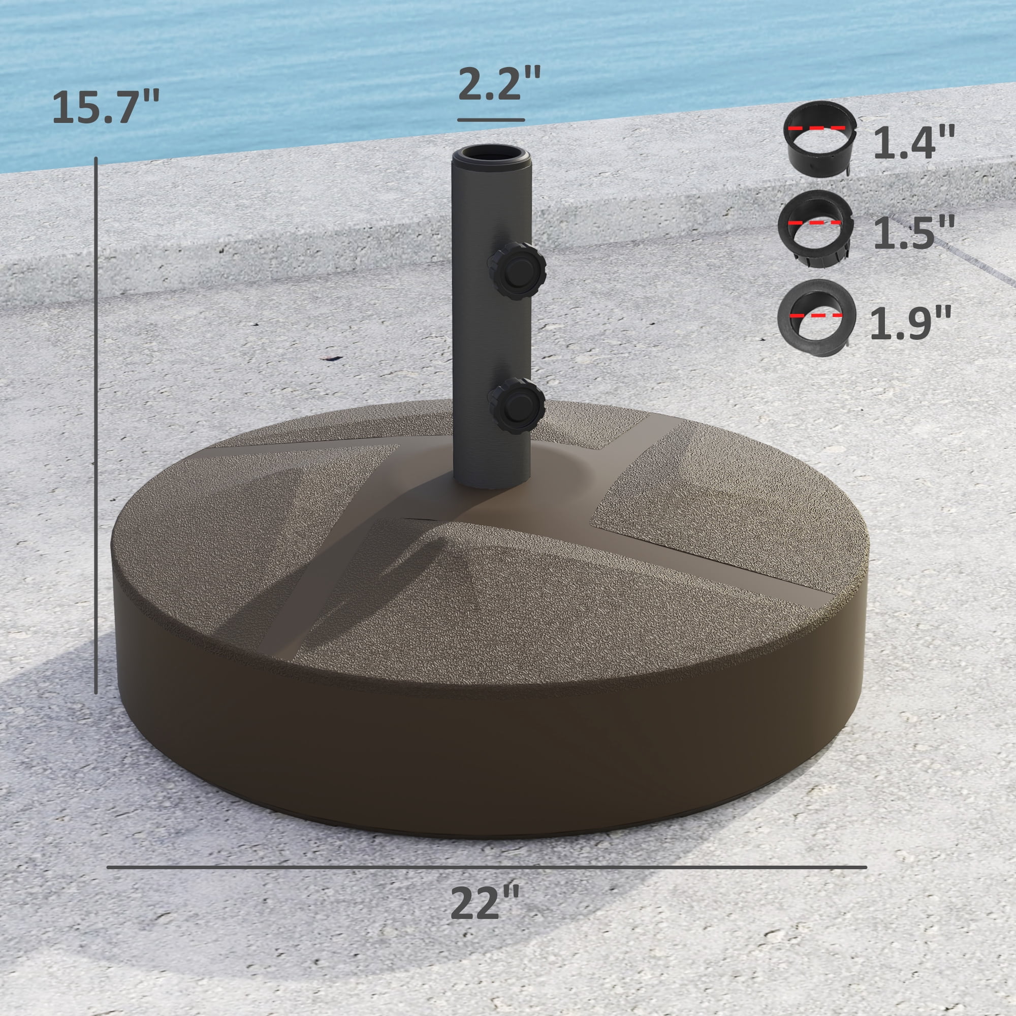 Outsunny Patio Umbrella Base Holder Outdoor Umbrella Stand, Filled Up to 66lbs with Stand or 55lbs with Water for Garden Poolside, Brown