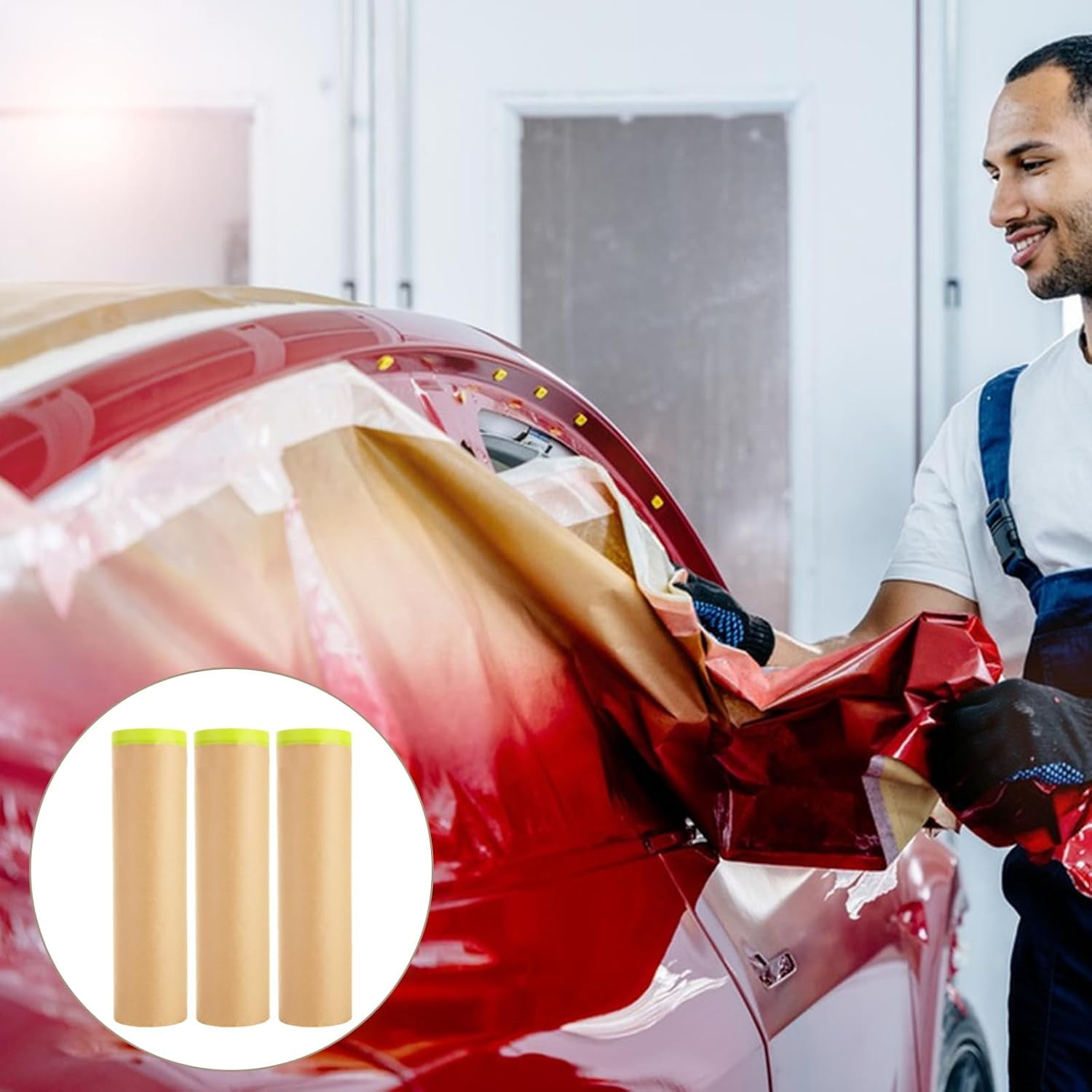 6 Rolls Masking Paper 45CM*15M feet Tape and Drape Painters Paper Pre-Taped Making Paper for Painting, Automotive Paint Masking Paper for Painting Cars and Auto Body, Floor Protection, Wall Covering