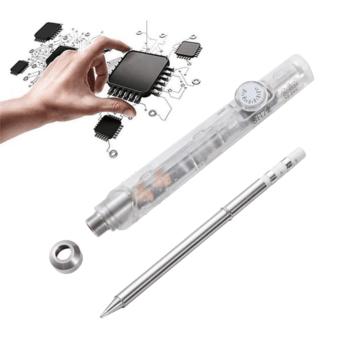 SH72 Soldering Iron 65W 12-24V 220-400℃ Adjustable Temperature SH72 B2 Welding Tool Not T12 Transparent White,1x Soldering Iron,Transparent White