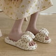 thumbnail image 5 of Penkiiy Warm Slippers for Women Cute Strawberry Bow Slippers Linen Slippers Indoor Home Flat Bottom Four Seasons Available Fabric Floor Slippers Floor Mute Slippers White Slippers, 5 of 9