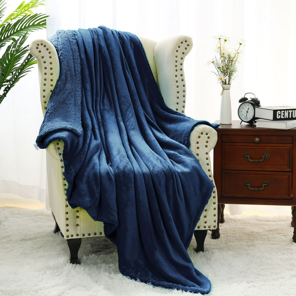 Reversible Double Sided Plush Fleece Throw Blanket with Berber Reverse