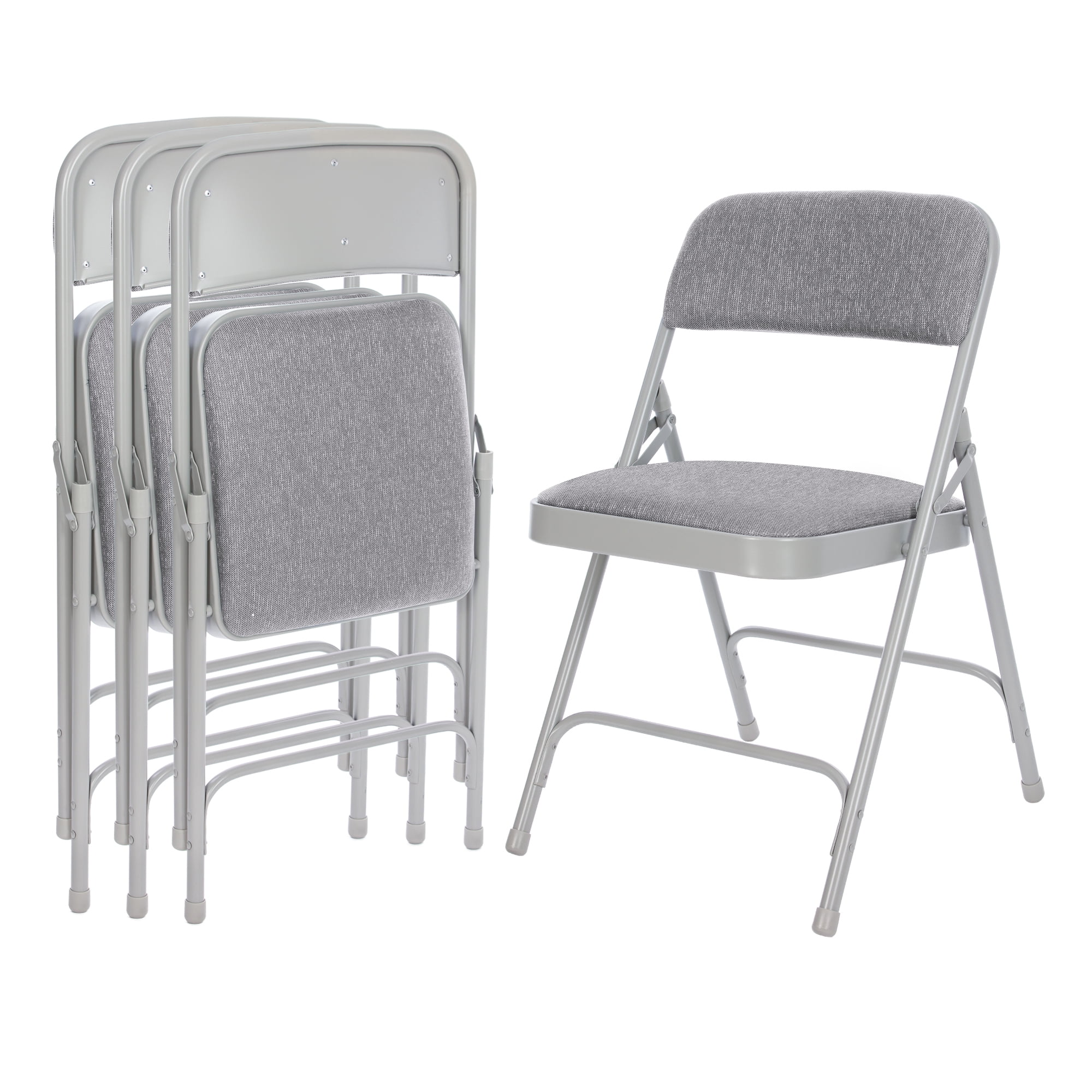 Hampden Furnishings Bernadine Collection Fabric Padded Premium Folding Chair, Grey, 4 Pack
