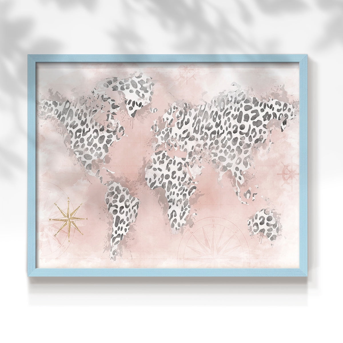 Pink Cheetah Map by Natalie Carpentieri - Restickable Framed Giclée Print