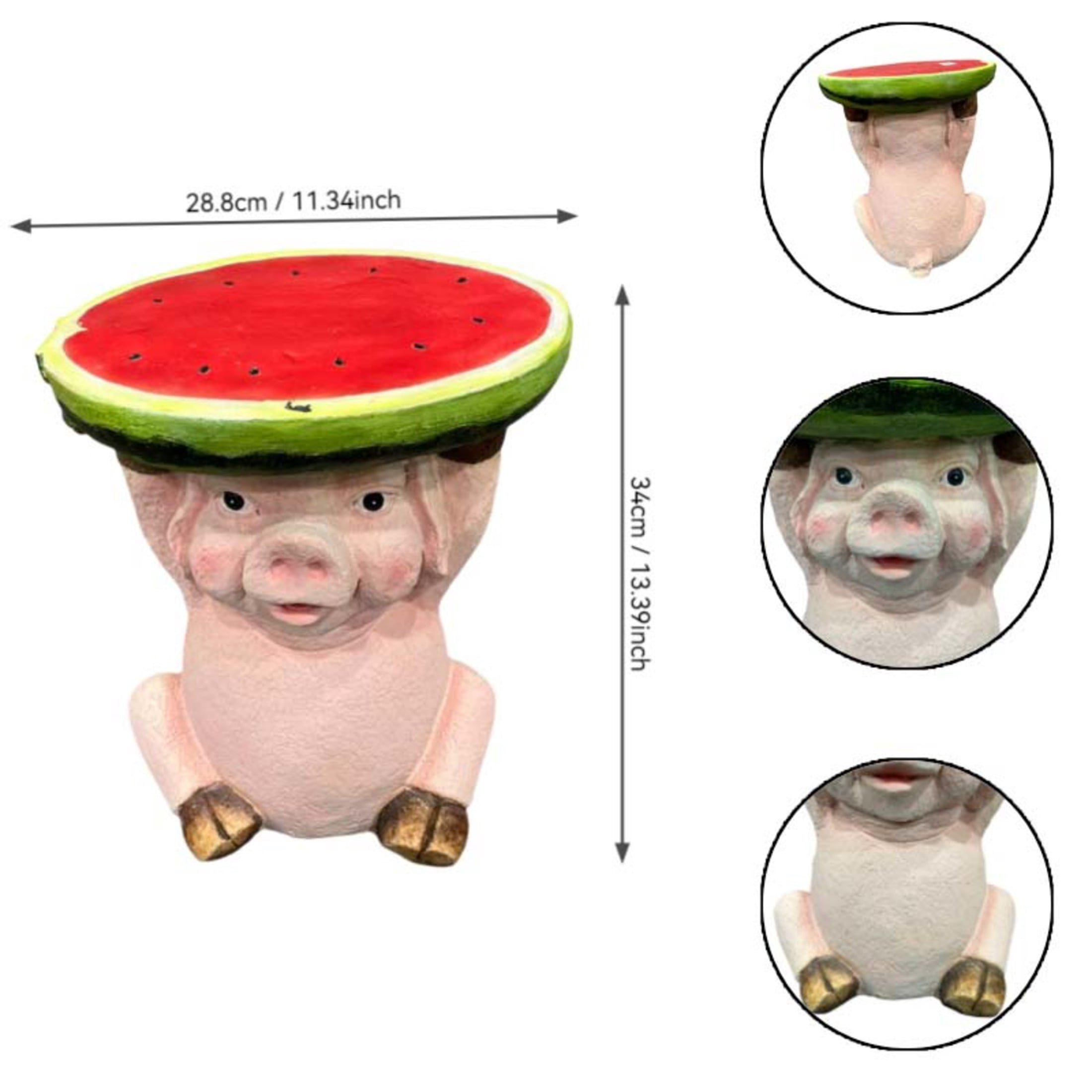 Noble House Pig Watermelon Stool, Cute Animal Side Table Decor, Outdoor Creative Figurine Seat for Patio, Garden, Pink