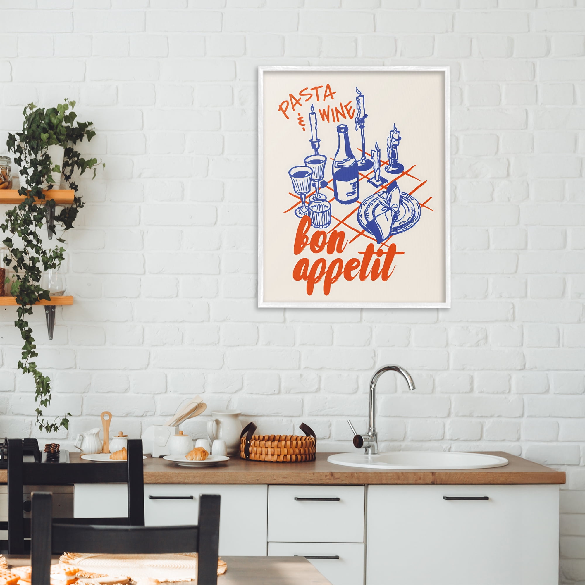 Stupell Industries Pasta & Wine Bon Appetit White Framed Giclee Art, design by The Prints Vibe