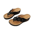 thumbnail image 4 of CIENVNSTG Wedge Sandals For Women Pu Upper Rhinestone Floral Wedge Thong Sandals Vintage Wide Width Flip Flops Casual Boho Slipper Black 36, 4 of 4