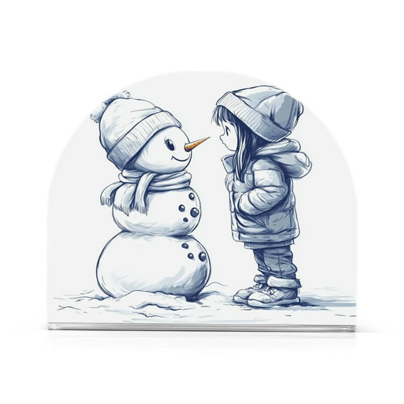 Snowman and Girl Thick U Shape Acrylic Napkin Holder Non Slip Space Saving for Kitchen