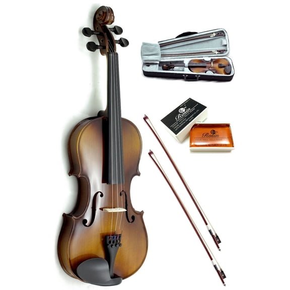 New 4/4 Full Size Student Wood Violin w Rosin, Black/Brown Case and Extra Bow