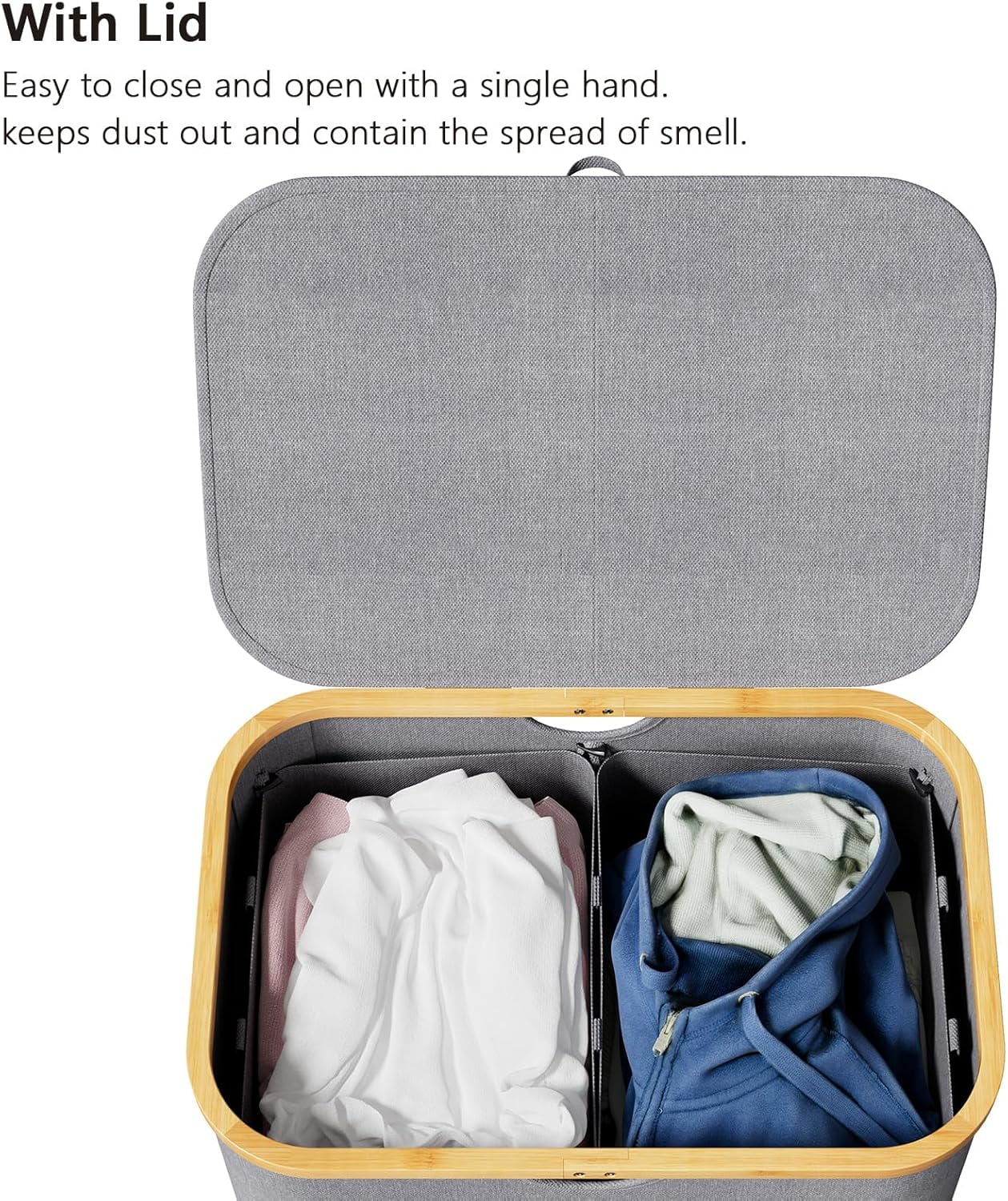SpaceAid Double Laundry Hamper 2 Section with Lid and Removable Laundry Bags, 160L Clothes Basket, Grey