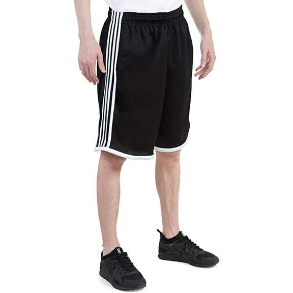 North 15 Men's Closed Mesh Athletic Basketball Shorts With Side Pockets-3063-Blk/Wht-L