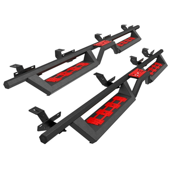 Olurrisa Customizable Running Boards for Jeep Gladiator JT, Red & Black Nerf Bars with Switchable Pedals, Heavy-Duty Carbon Steel, 2020-2025 4-Door Models