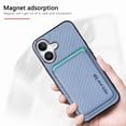 thumbnail image 3 of Dteck Detachable Back Cover for iPhone 16 with Card Holder, Magnetic Wallet Pocket Carbon Fiber Texture PU Leather Slim Phone Case, Blue, 3 of 12