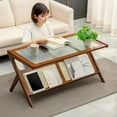 thumbnail image 2 of Rattan Coffee Tables | Mid Century Modern with Glass Top & Storage, 2 of 7
