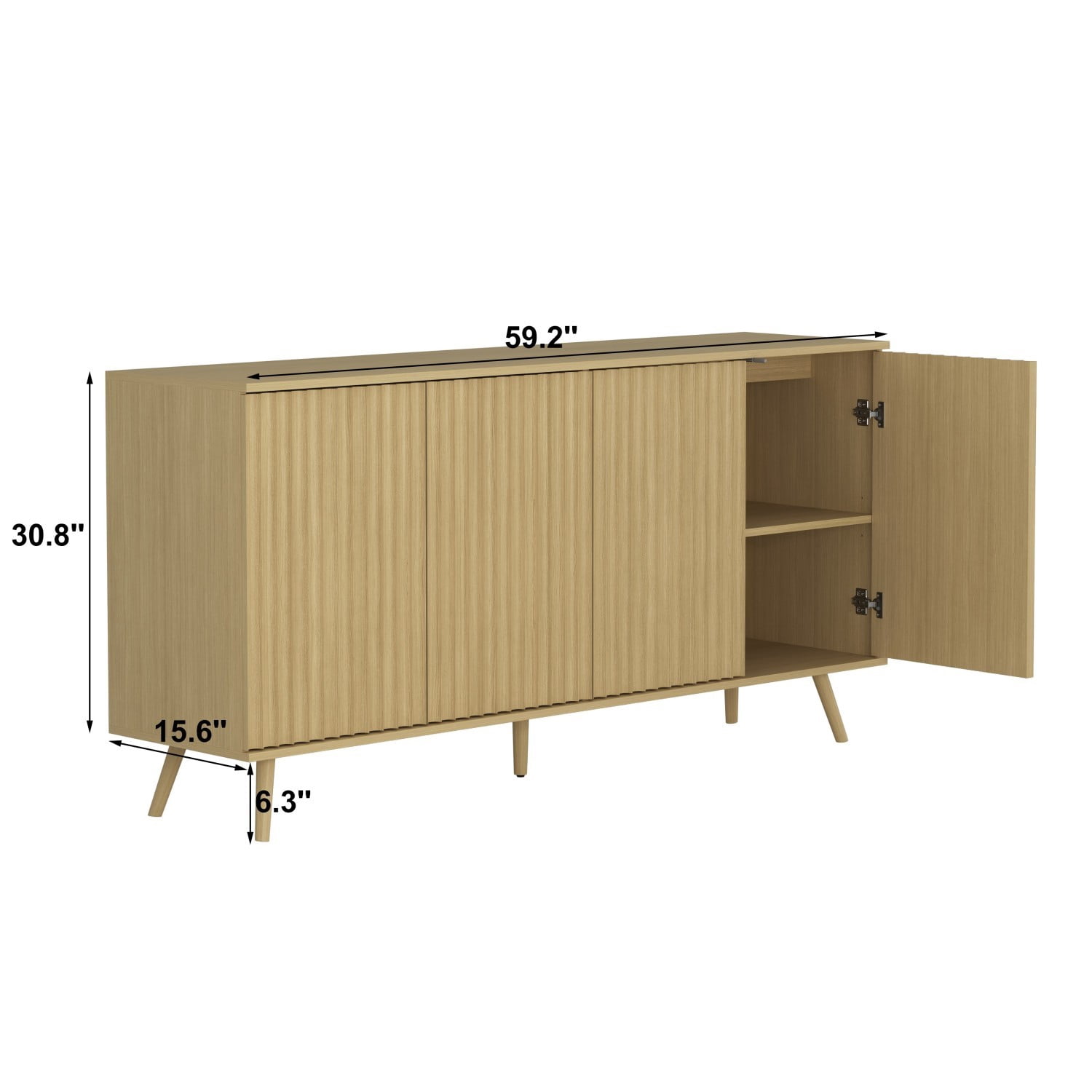 59.1" Sideboard Buffet Cabinet with Storage, 4 Door Credenza Cabinet with Adjustable Shelves, Wood Coffee Bar Console Cabinet for Kitchen Dining Room Living Room, Natural