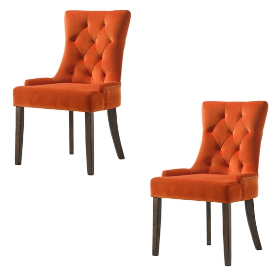 Set of 2 Upholstered Mid Century Dining Chair, Luxurious Single Dining Chair with Solid Wood Legs (Orange)