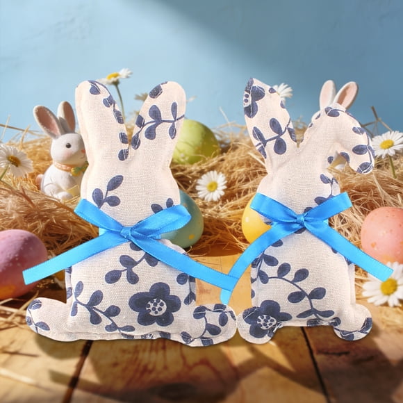 Decorations Blue and White Porcelain Fabric Rabbit Ornament, Easter Decoration for Holiday Party Table Centerpiece Rkxzt