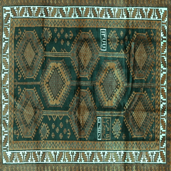 Ahgly Company Indoor Square Persian Turquoise Blue Traditional Area Rugs, 8' Square