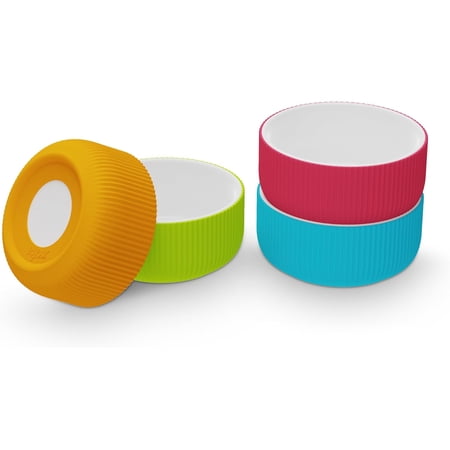 Kids Porcelain Bowls with Anti-Slip Silicone Sleeves | Microwave & Dishwasher Safe | Premium Toddler Bowls for Eating | Perfect for Toddlers & Kids - Set of 4
