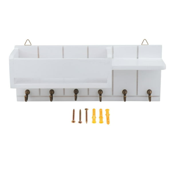 Porta llaves de madera para correo, decoración rústica de moda con 6 ganchos Blanco