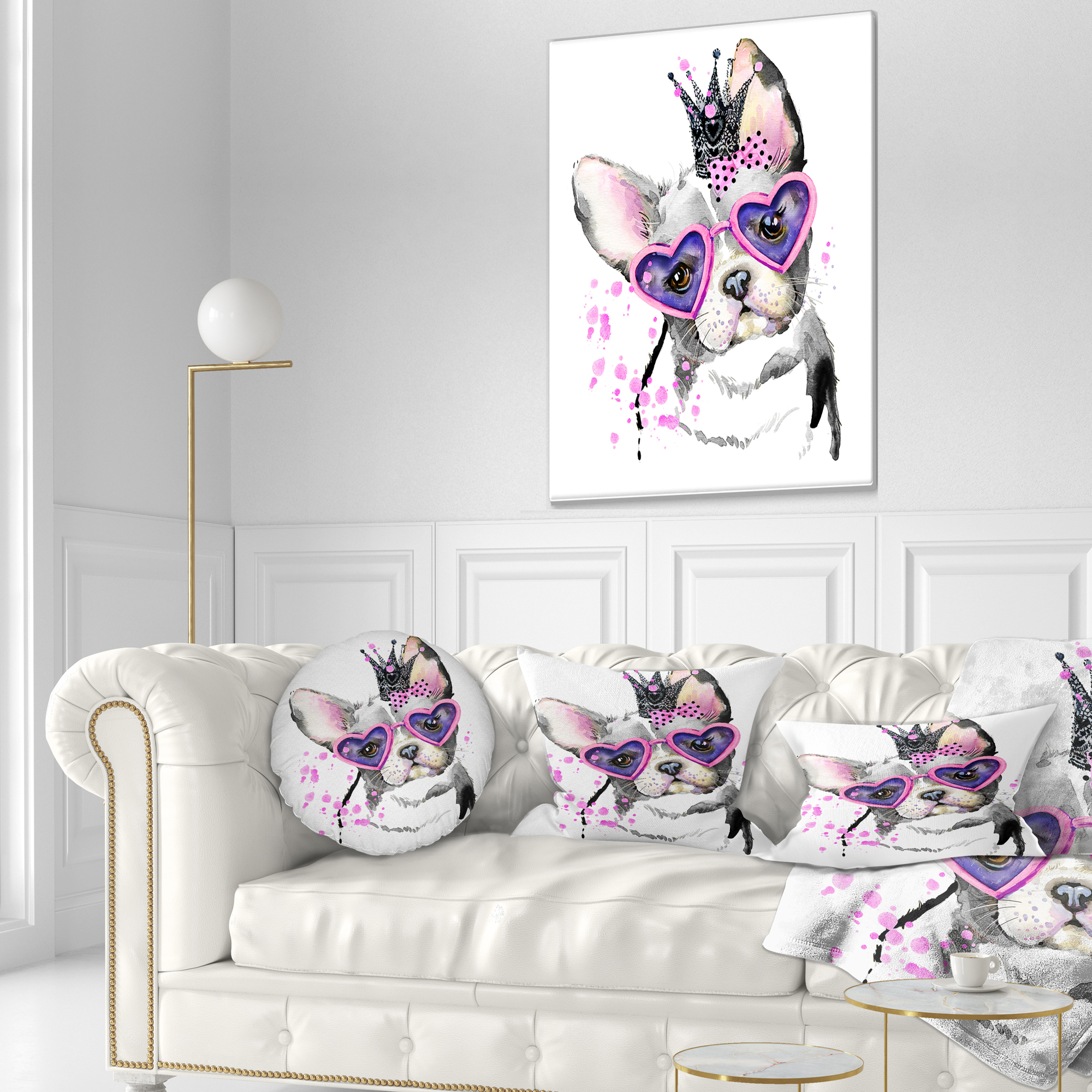 Designart Sweet Funny Dog with Glasses - Animal Throw Pillow - 12x20