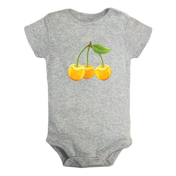 Fruit Cherry Image Print Rompers For Babies, Newborn Baby Unisex Bodysuits, Infant Jumpsuits, Toddler 0-24 Months Kids One-Piece Oufits (Gray, 0-6 Months)