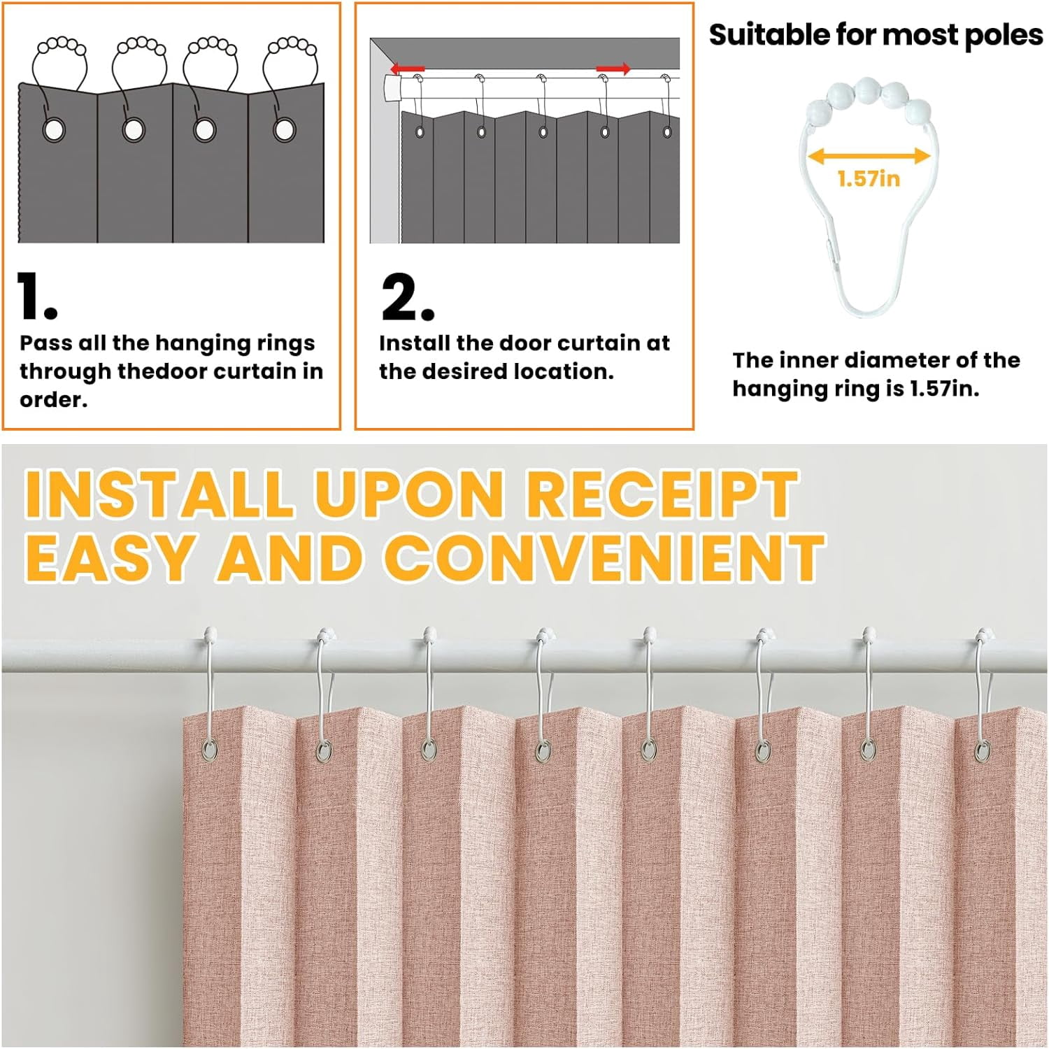 100% Blackout Magnetic Door Curtain Accordion Doors Interior Closet Door Curtain Invisible Applicable Bedroom Room Living Room Doorway (Black 42" W x 78" L) 1 Panel