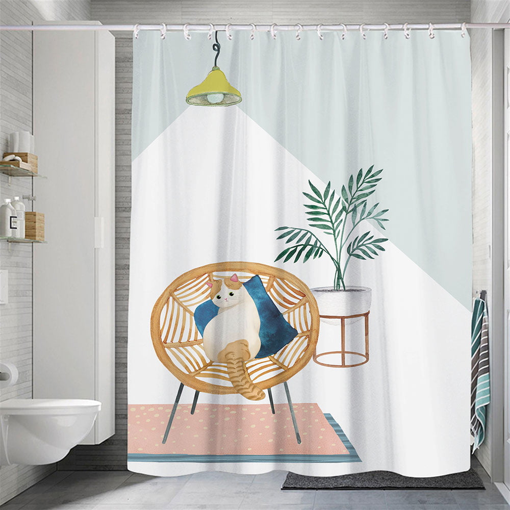 Bathing dogs Bathroom Shower Curtain Liner waterproof &12 hooks 71*71" NEW 
