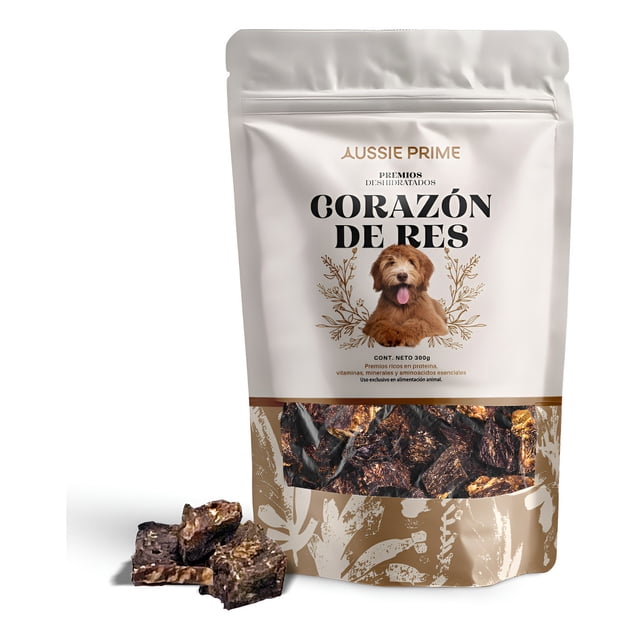 Aussie Prime | Bolsa de Premios Para Perros | Sabor: Corazon de Res | 300 G | Premios Deshidratados Para Perro | 100% Natural | Premios Para Perro Cachorro Y Adulto | Rico en Proteínas