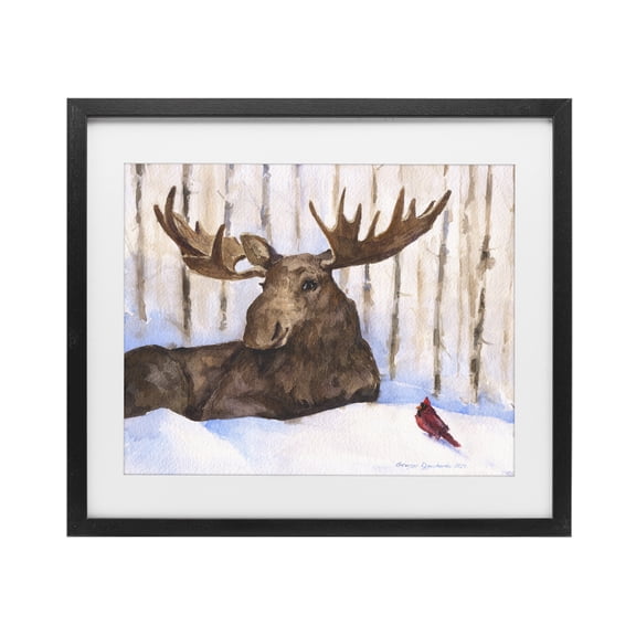 Stupell Industries Farmhouse Moose & Red Cardinal Black Framed Print Under Glass, 16 x 13, by George Dyachenko