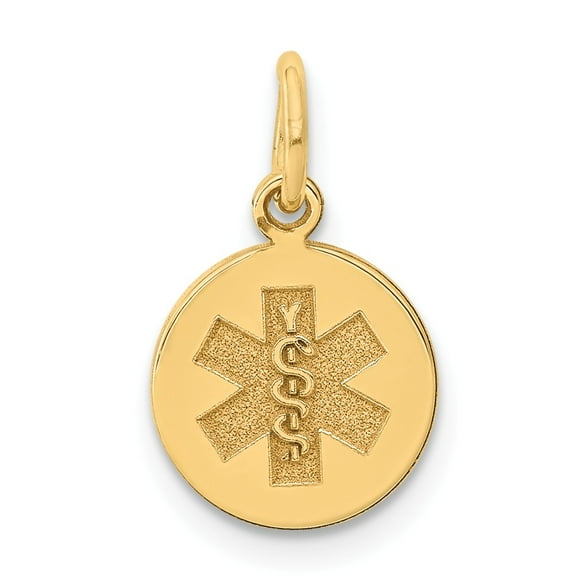 14K Yellow Gold Charm Pendant Medical Alert 12.1 mm 9.7