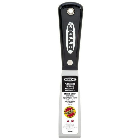 HYDE Black & Silver 02050 Putty Knife, 1-1/4 in W Blade, HCS Blade, Nylon Handle