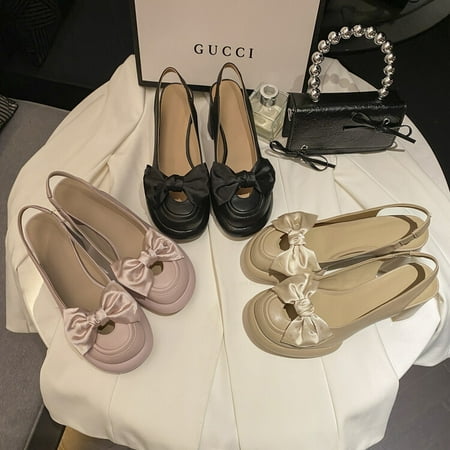 

Retro Mary Jane shoes new style back strap fairy style bow closed toe back empty buckle sandals for women