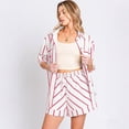 thumbnail image 6 of Czanzd Women Striped Two-Piece Outfit Shirt and High Waist Shorts Loungewear Set,Pink,XL, 6 of 7
