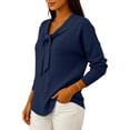 thumbnail image 5 of WULMLEO Women's Solid Color Ribbed Knit Sweaters Bow Tie Neck Long Sleeves Cozy Fashionable Fall/Winter Top Dark Blue 3XL, 5 of 5