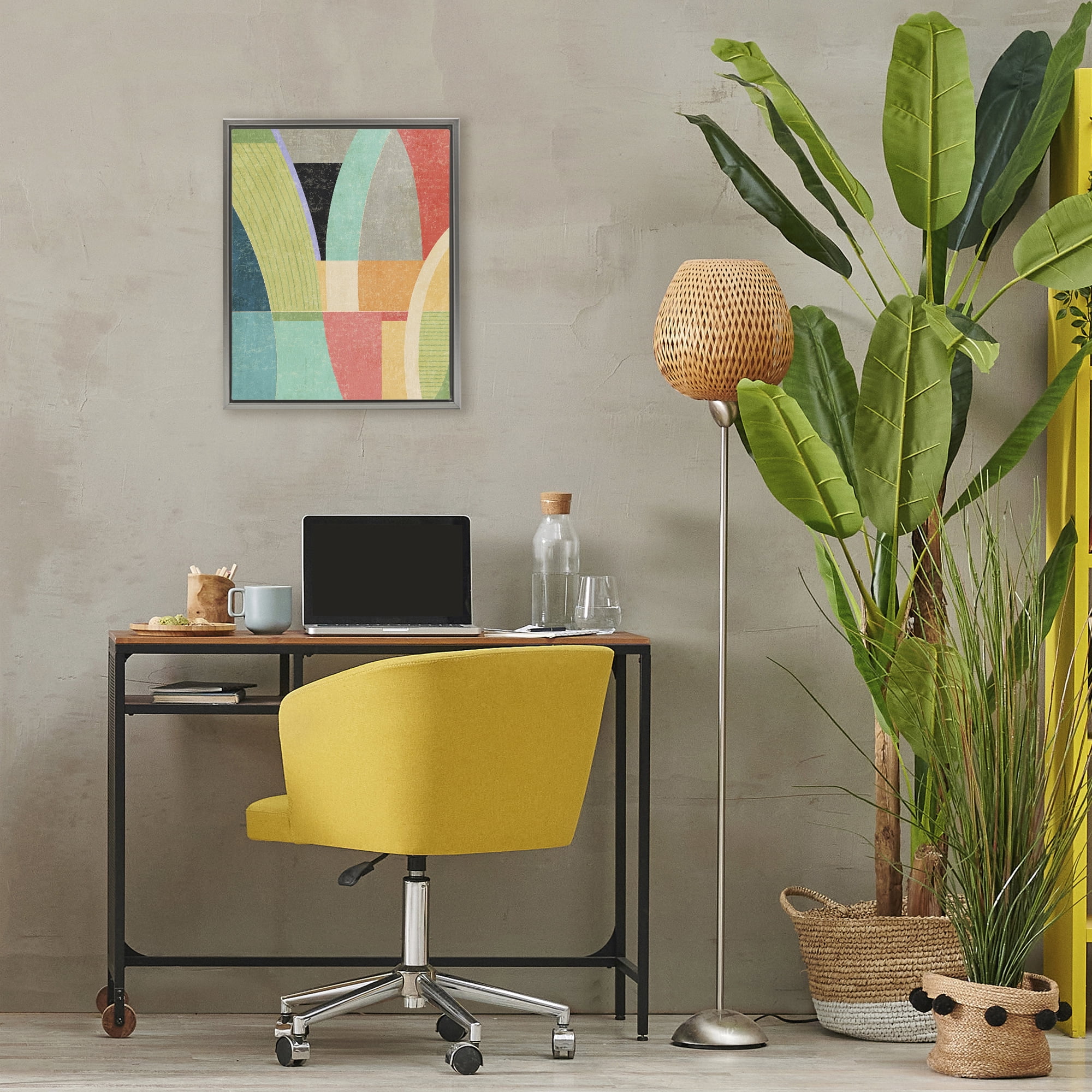 Stupell Industries Retro Geometric Archways Gray Framed Floater Canvas Wall Art, design by Suzanne Nicoll